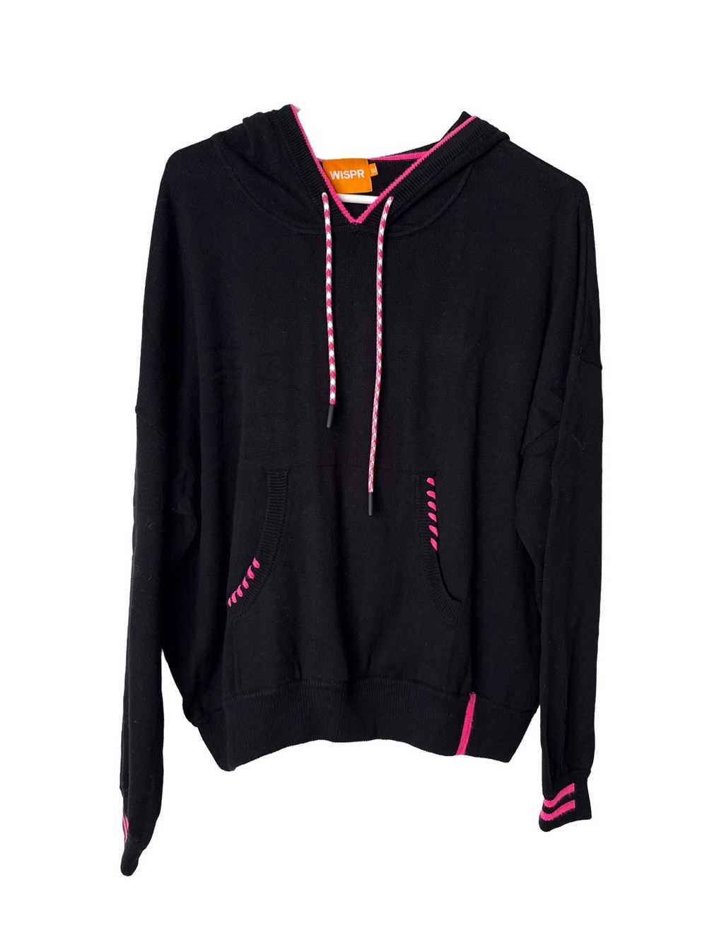 WISPR Women’s Cotton Silk Knit Hoodie Sweater Black Pink Flower Long Sleeve XL